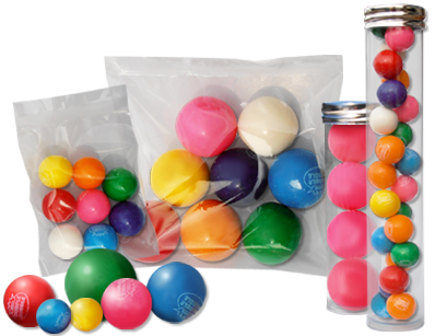 different sizes of gumballs in bulk, tubes or bags