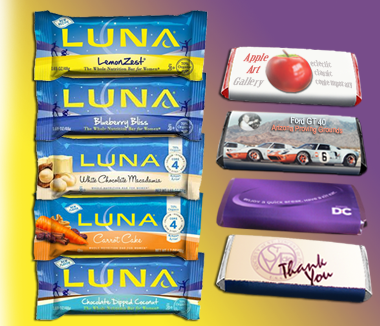 Luna Bars - flavors and wrapped examples