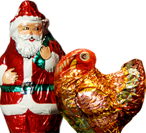 chocolate santa with turkey