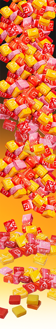 a pile of chewy fruit Starburst candies